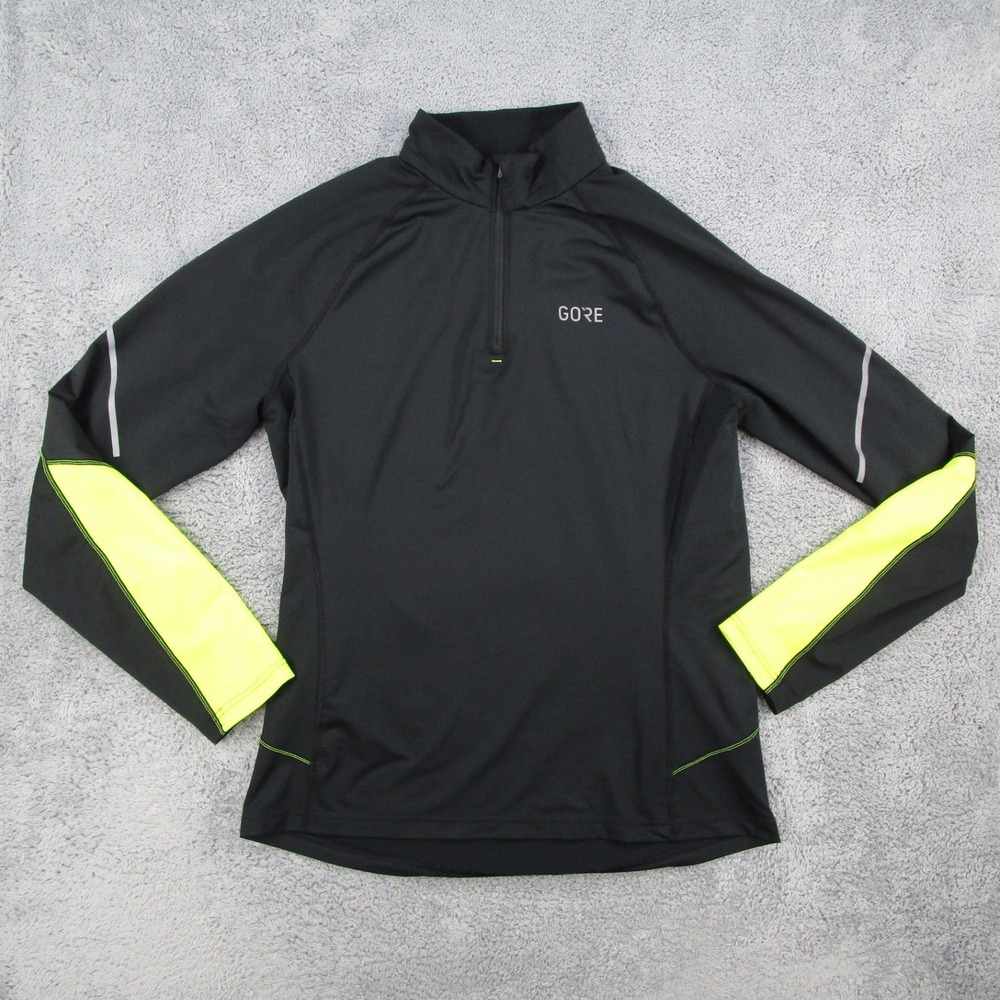 Gore Wear Mens XL Black Neon Yellow 1/4 Zip Running Cycling Pullover 100530